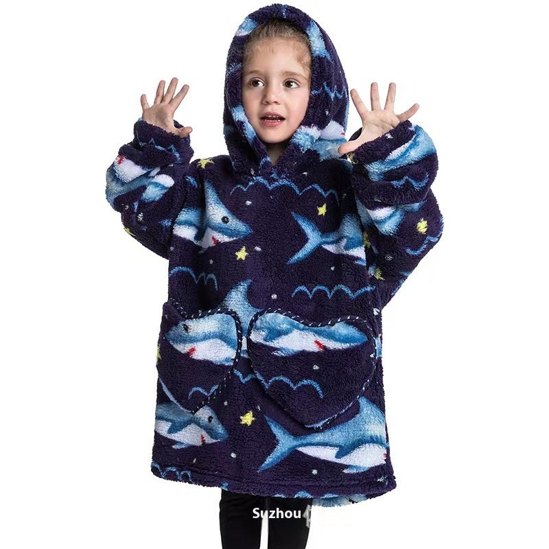 Garçons et filles Velours de coton confortable Vêtement résistant au froid Lazy Blanket Hooted Plus-size