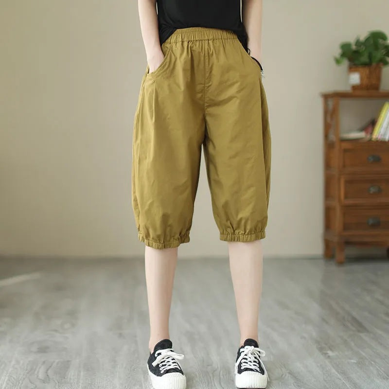 Femmes Solid-colore Casual Loose-fit Retro Short