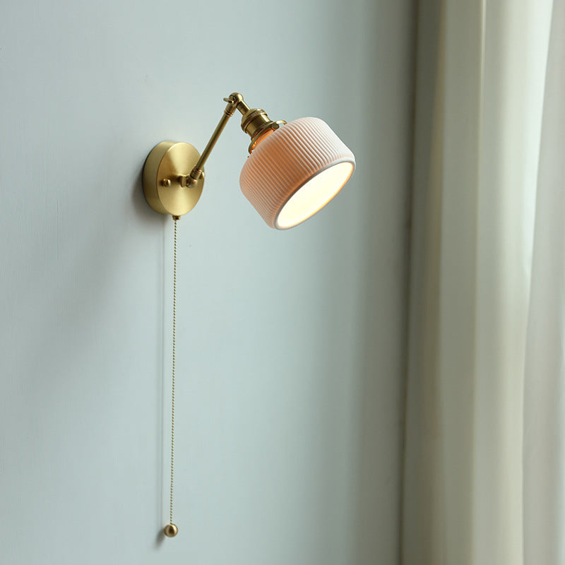 Chambre à coucher Mur Lampe Chambre à coucher Salon Céramique Cuivre Rotatable avec cordon de serrage