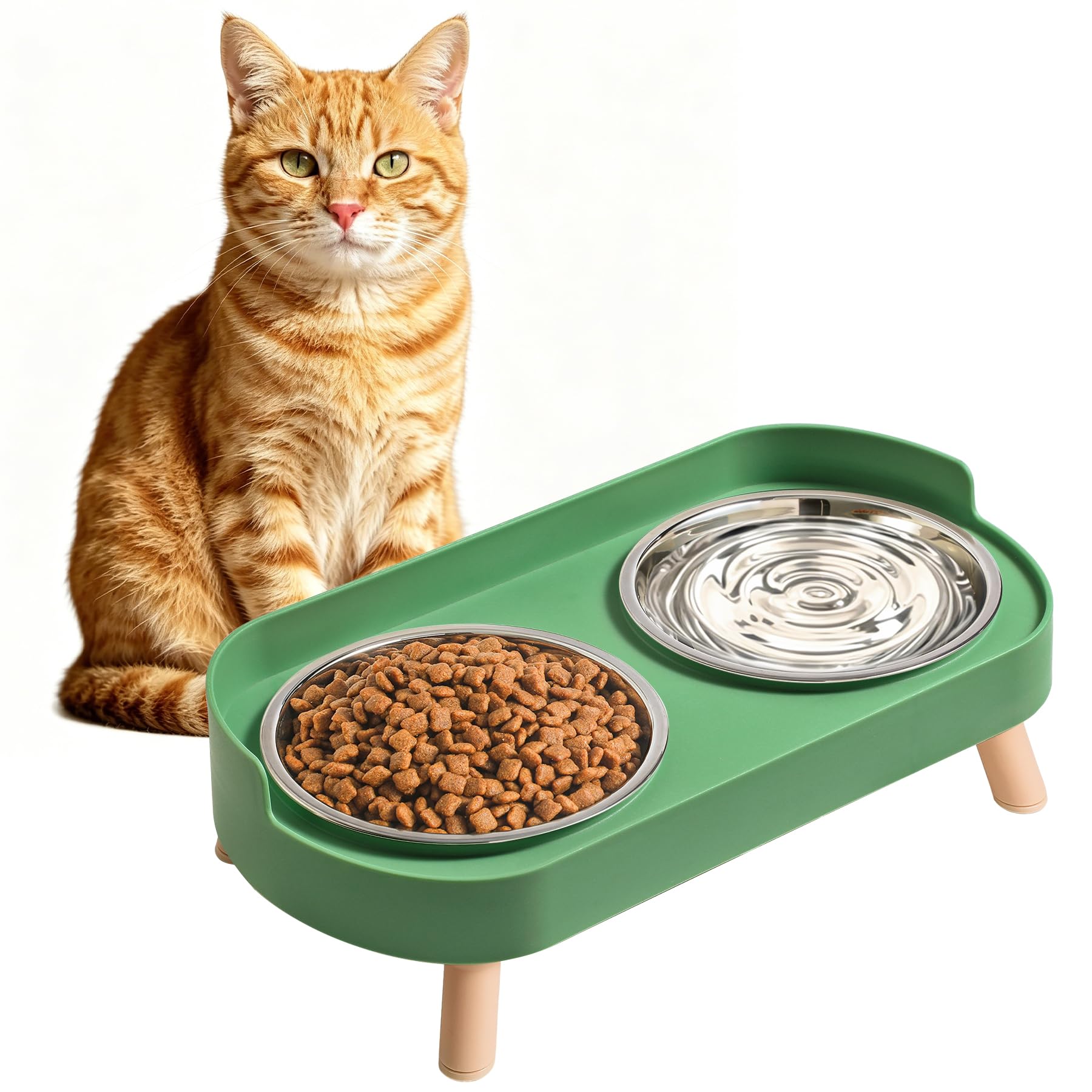 Ensemble de bols pour chats élevés - Ensemble de nourriture pour chats élevés et de bol d'eau avec support antidérapant - Aliments pour animaux de com