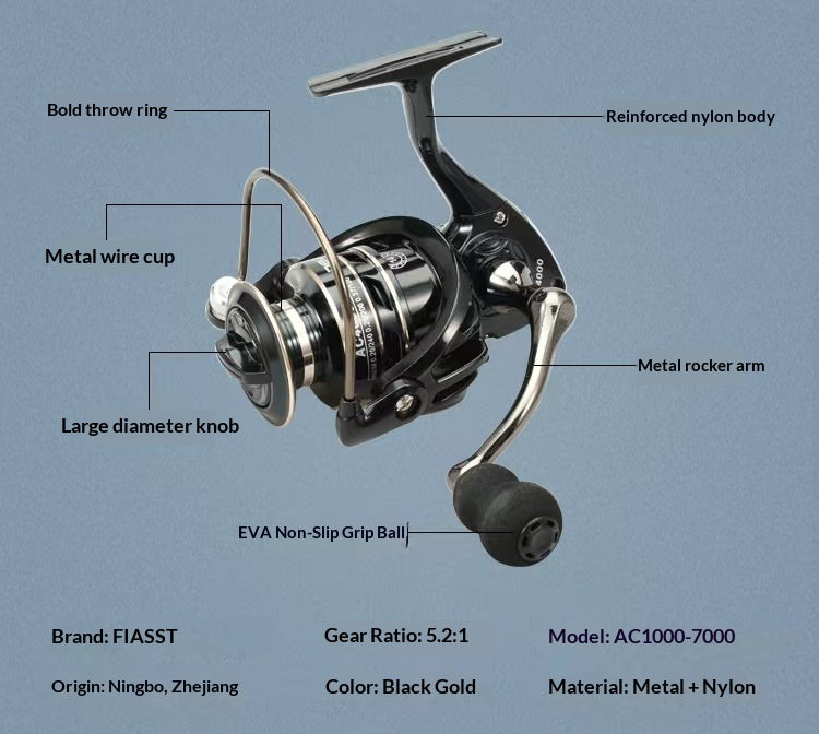 Bobine de pêche AC Spinning Bobine de pêche universelle Bobine de pêche tout-métal conçu pour L