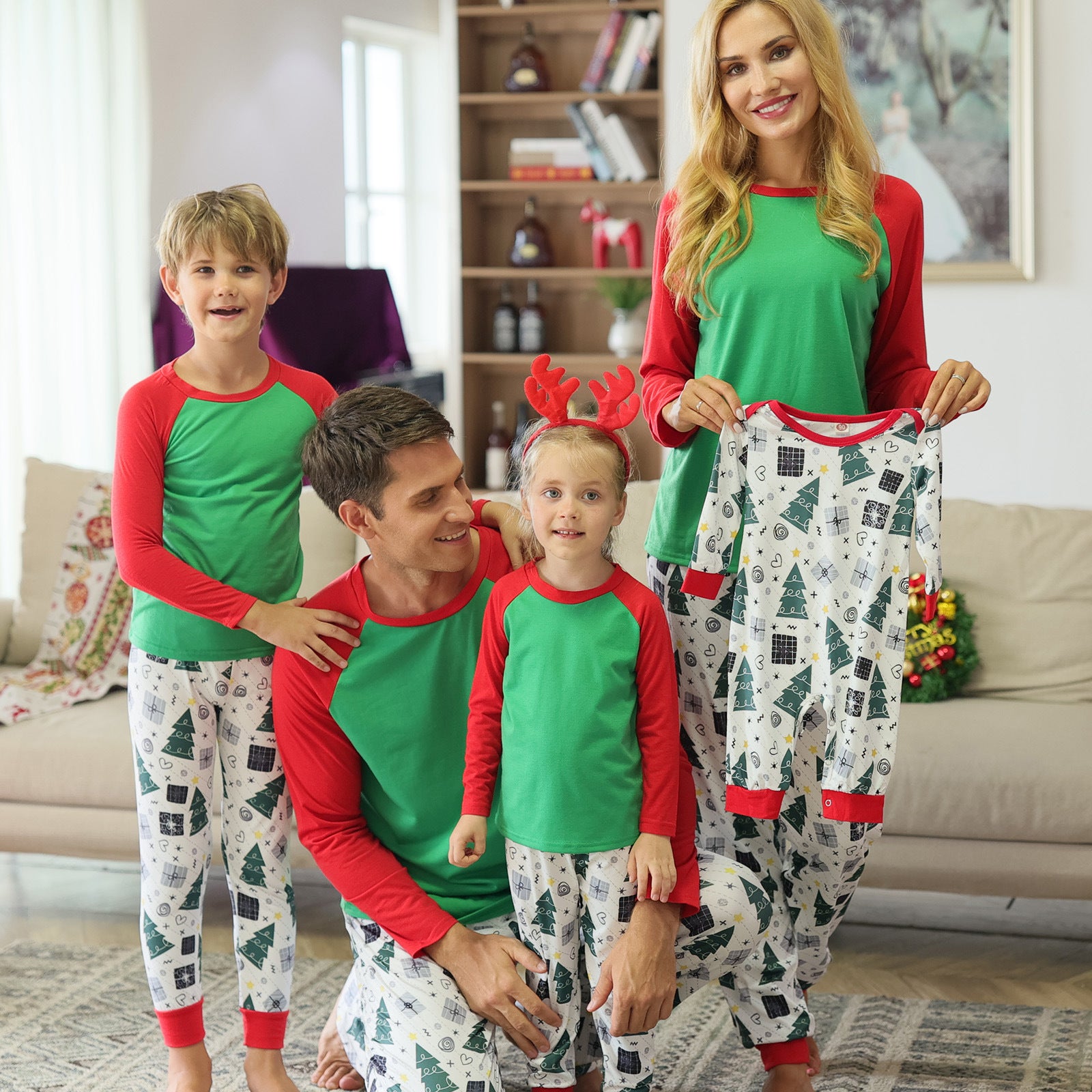 Vêtements de maison de Noël Vêtements parents-enfants Vêtements de maison imprimés Raglan