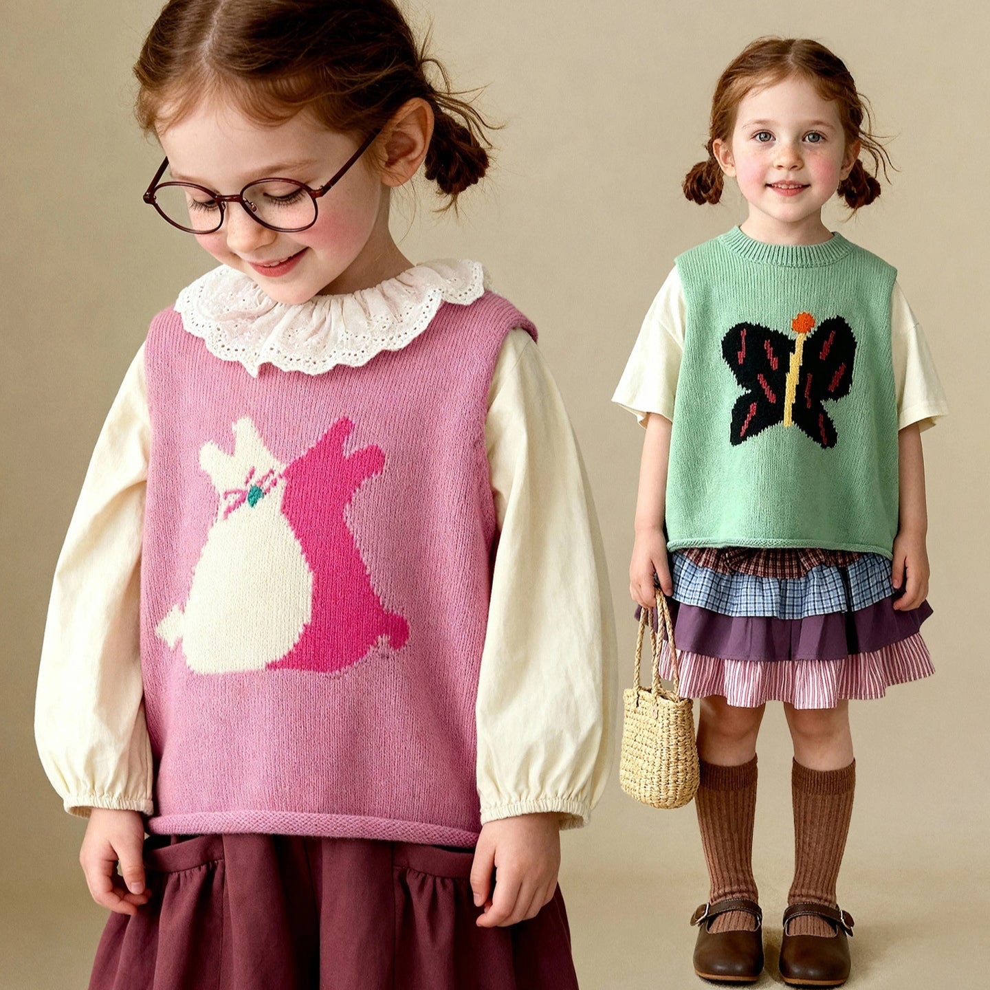 Broderie de dessins animés Veste de taille tricotée souple et polyvalente