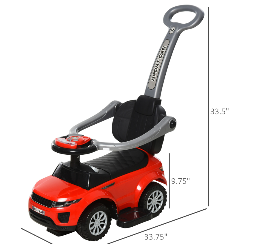 Enfants 3 en 1 Push Car Ride-On Poussette Jouet de marche coulissant avec Horn Music Light Secure Bar