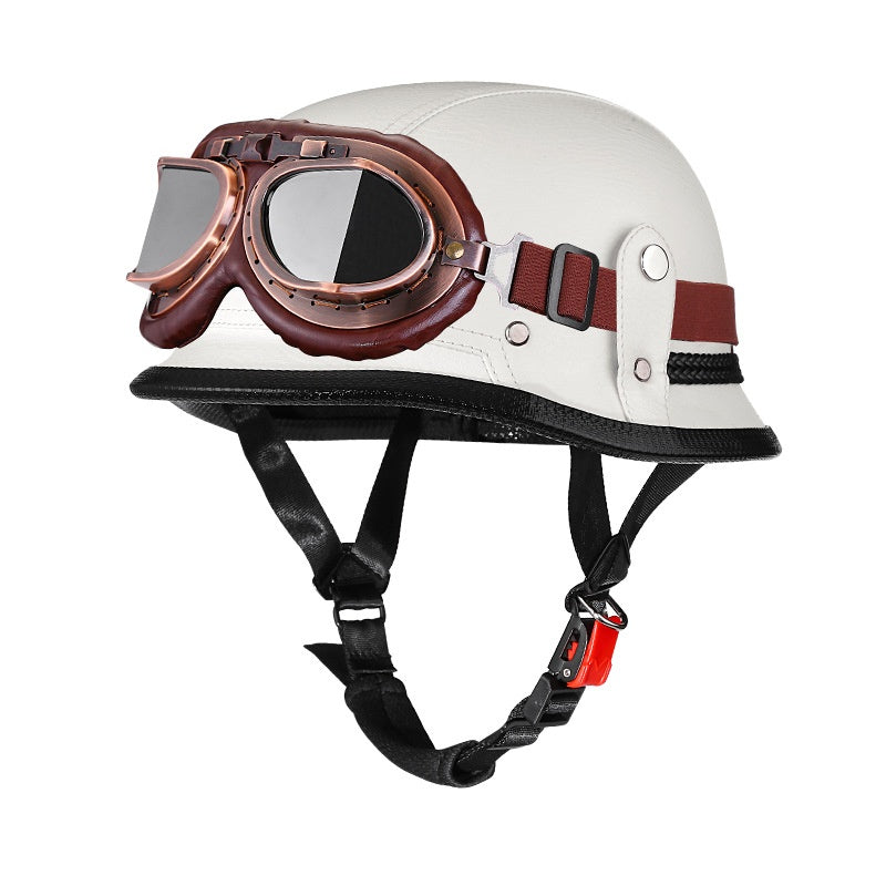 Casque de moto en cuir PU de style rétro