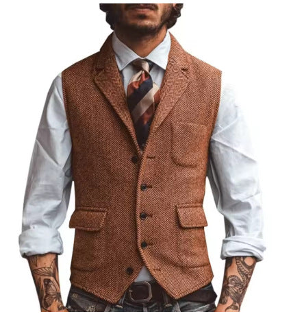 Veste de gestuelle de la lapelle brune pour hommes