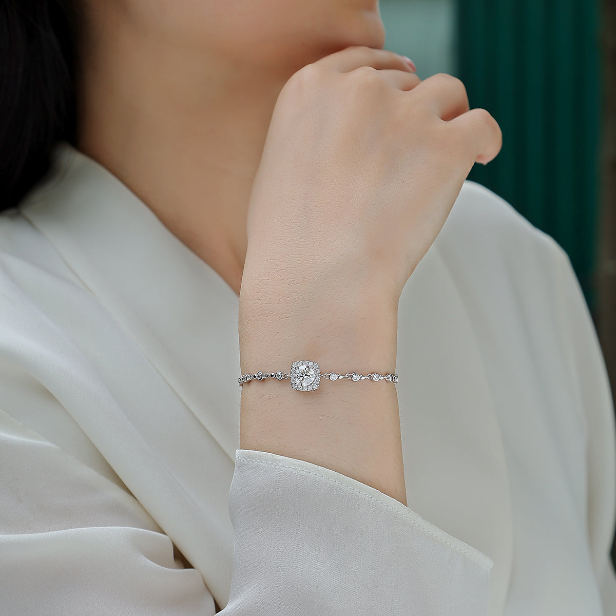 S925 Argent 1ct Coussin Halo Moissanite Bracelet
