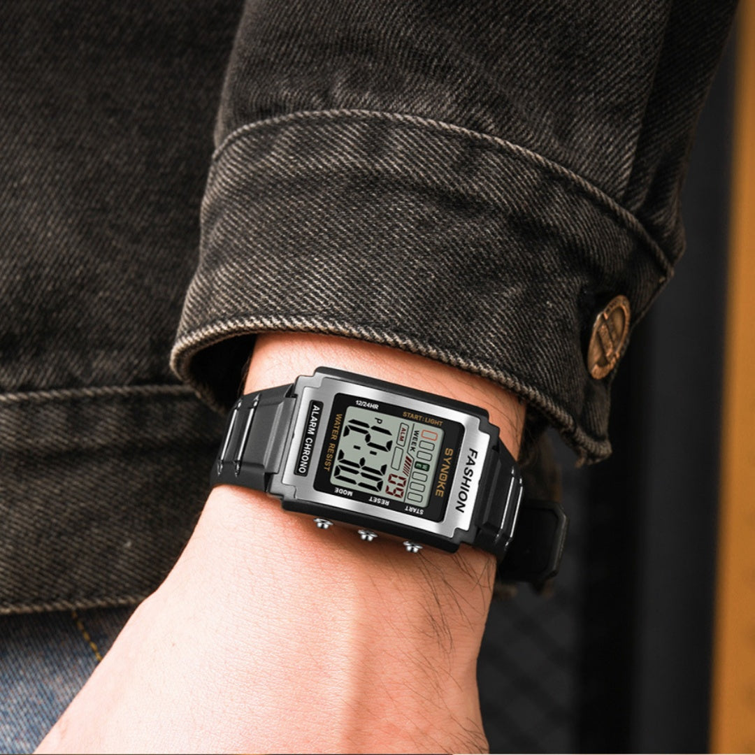 Rectangular waterproof retro sport electronic watch