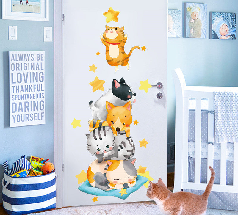 Stickers Armoire Cat Cartoon Stickers Décoration de chambre Créative Stickers Mur Litter Cat
