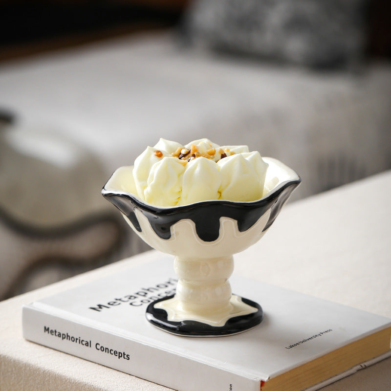 Underglaze Décoré Céramique High Footed Cup Ice Cream Bowl Dessert Cup