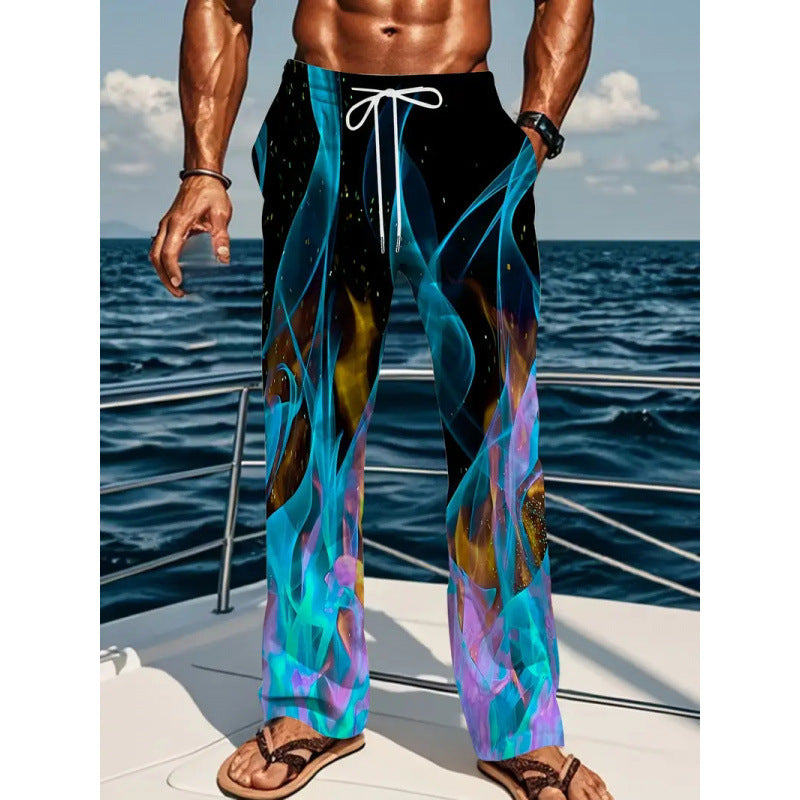Pantalon casual homme avec imprimé de flamme bleue