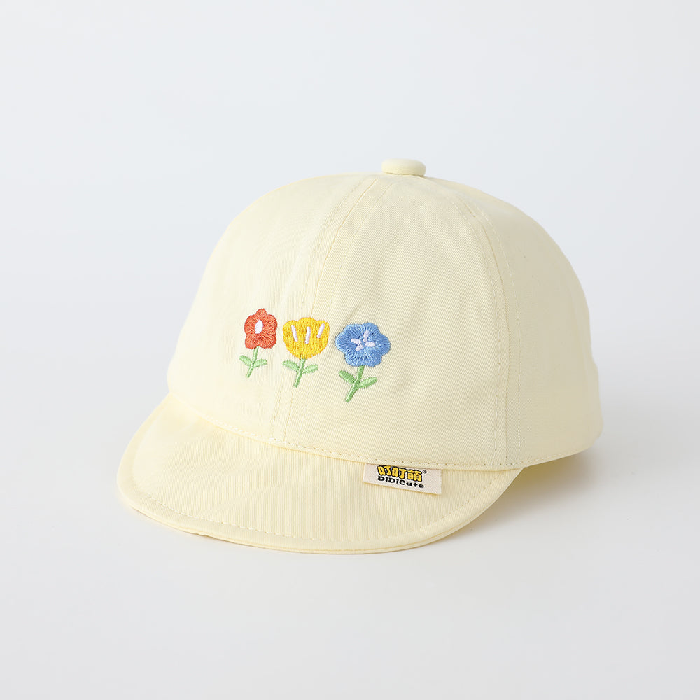Enfants Solid-colore Trois fleurs brodées Ajustable Simple et Trendy Soft-brim Bas