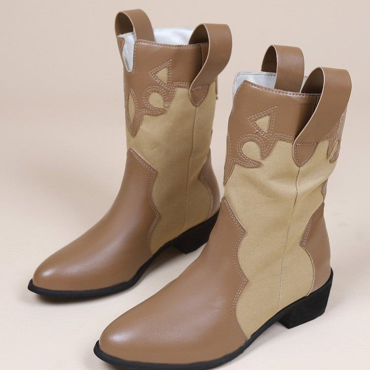 Femmes pointu Toe Chunky Taloné Bottes occasionnelles mi-calf