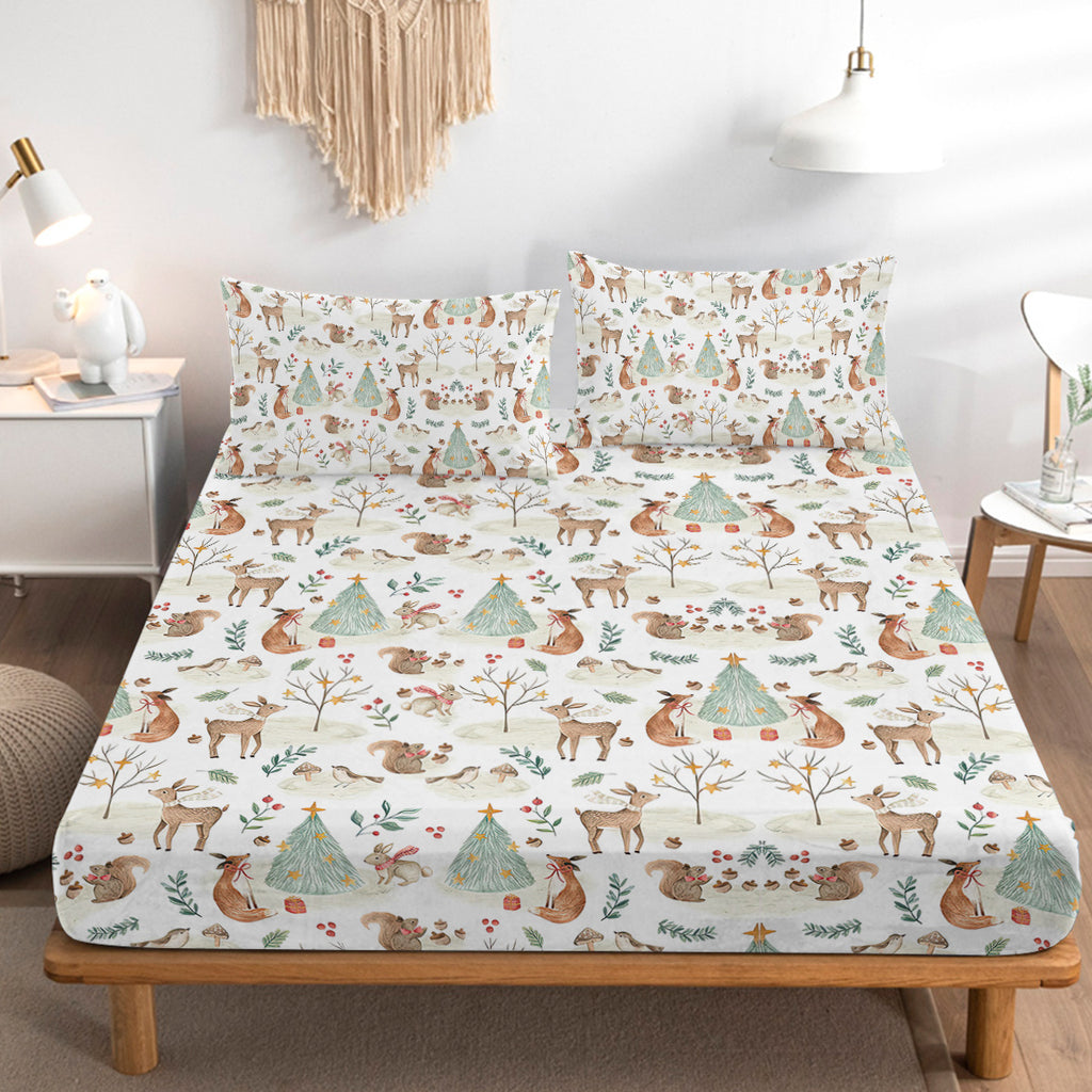 Ensemble de feuilles enfants - Cute Deer Fox 3 pièces Soft Microfibre Cartoon Style Feuilles de lit pour garçons G