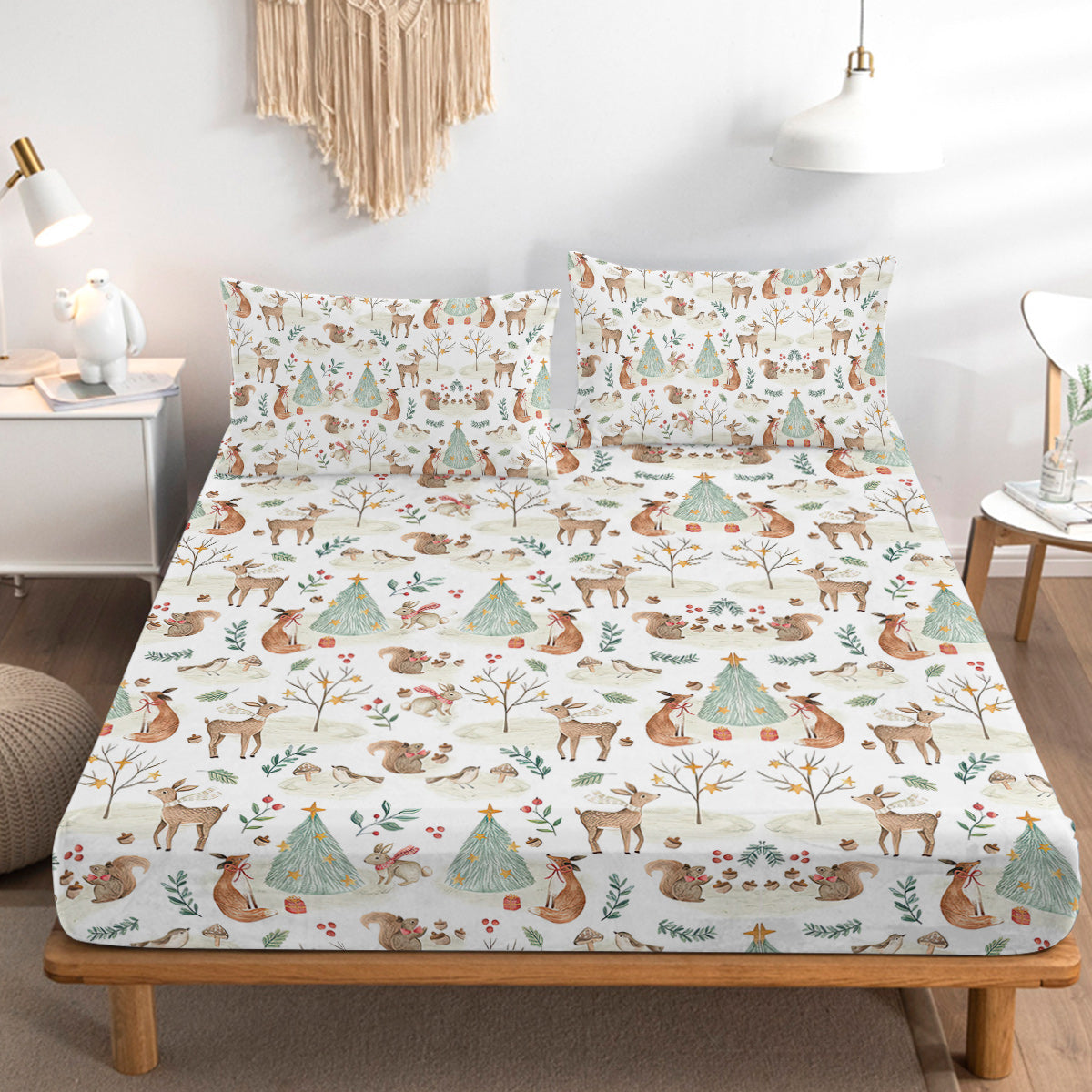 Ensemble de feuilles enfants - Cute Deer Fox 3 pièces Soft Microfibre Cartoon Style Feuilles de lit pour garçons G