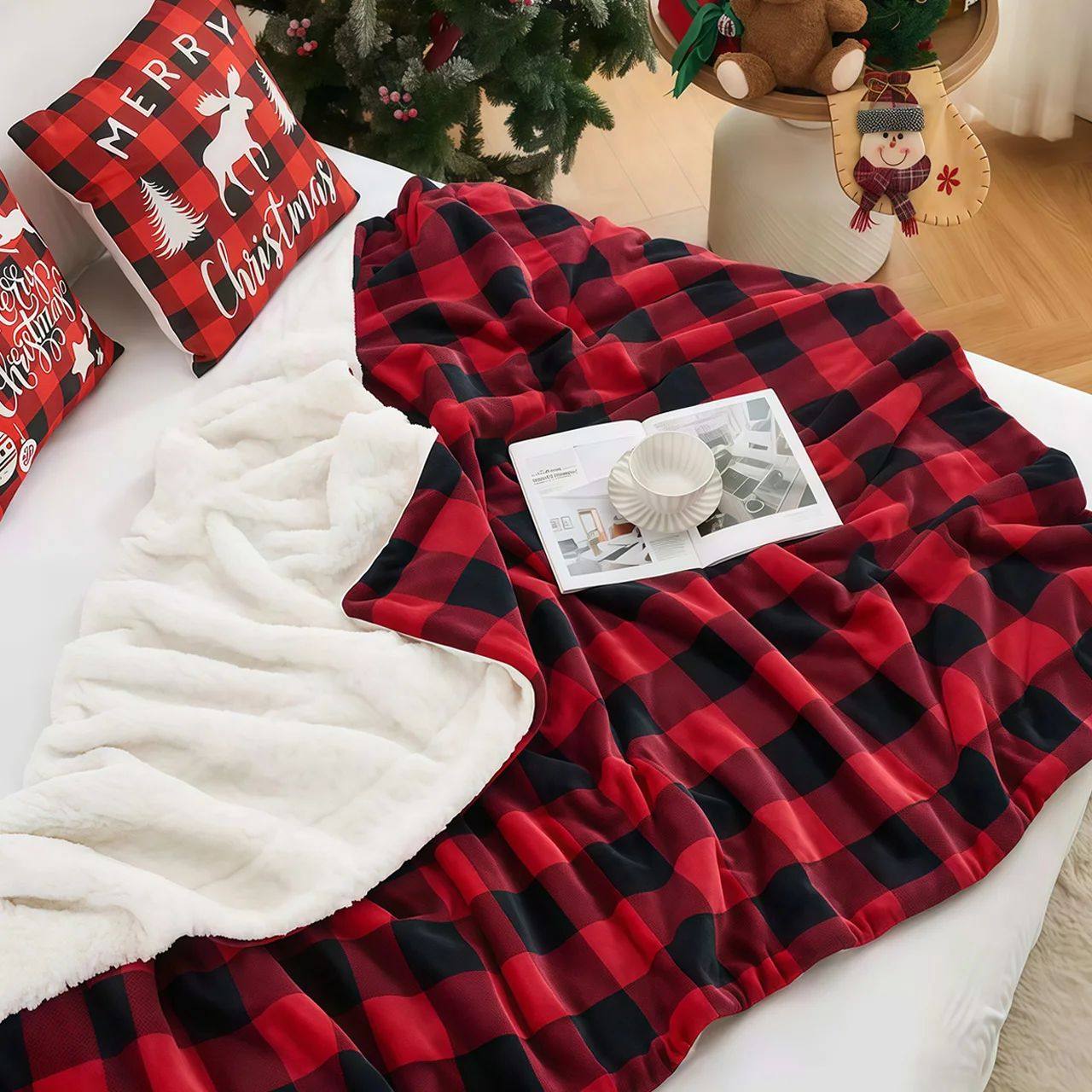 Cozy Sherpa Fleece Buffalo Plaid Blanket