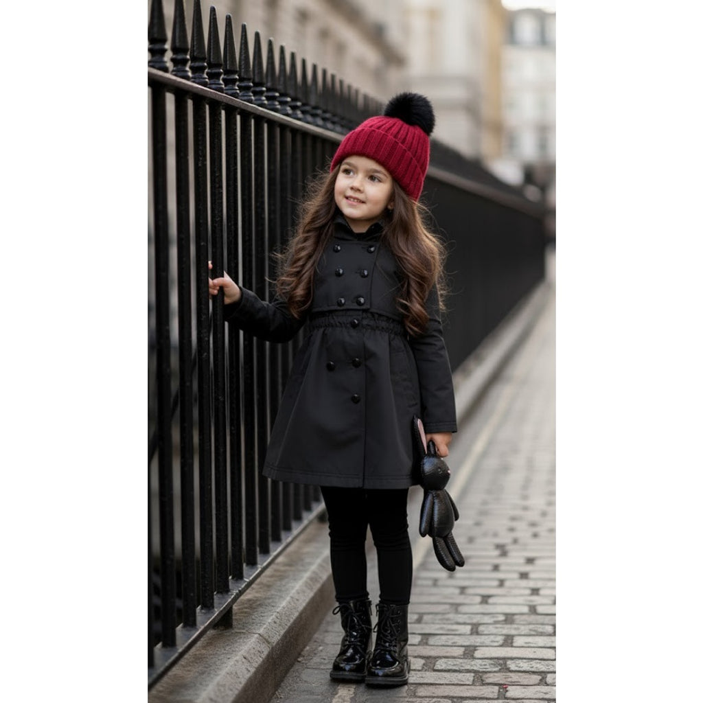 Filles Automne Printemps Enfants Coton Windproof Noir Vert Trench Coat 3-7Y