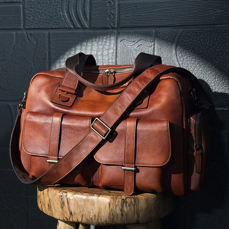 Grand sac en cuir vintage en cuir avec une grande capacité