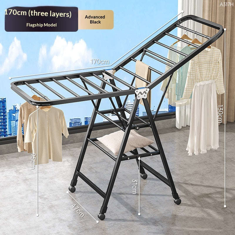 1.7-mètre Premium Noir - Séchage d'air à trois couchesRack de pliage Balcon domestique Mov