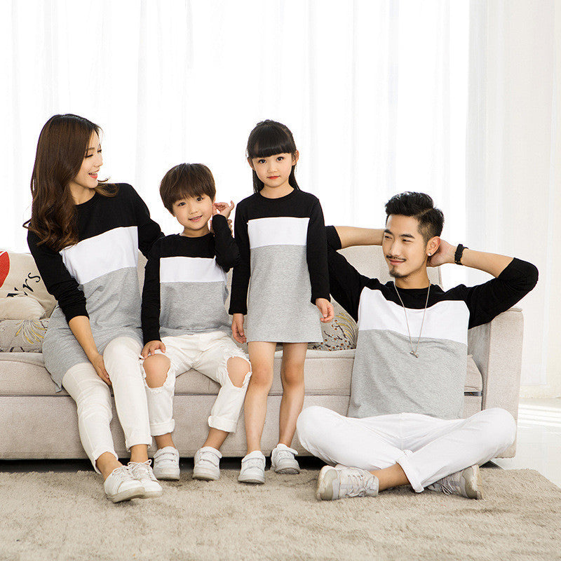 Colorblock Long-Sleeve T-Shirt for a Family of Four Couples
