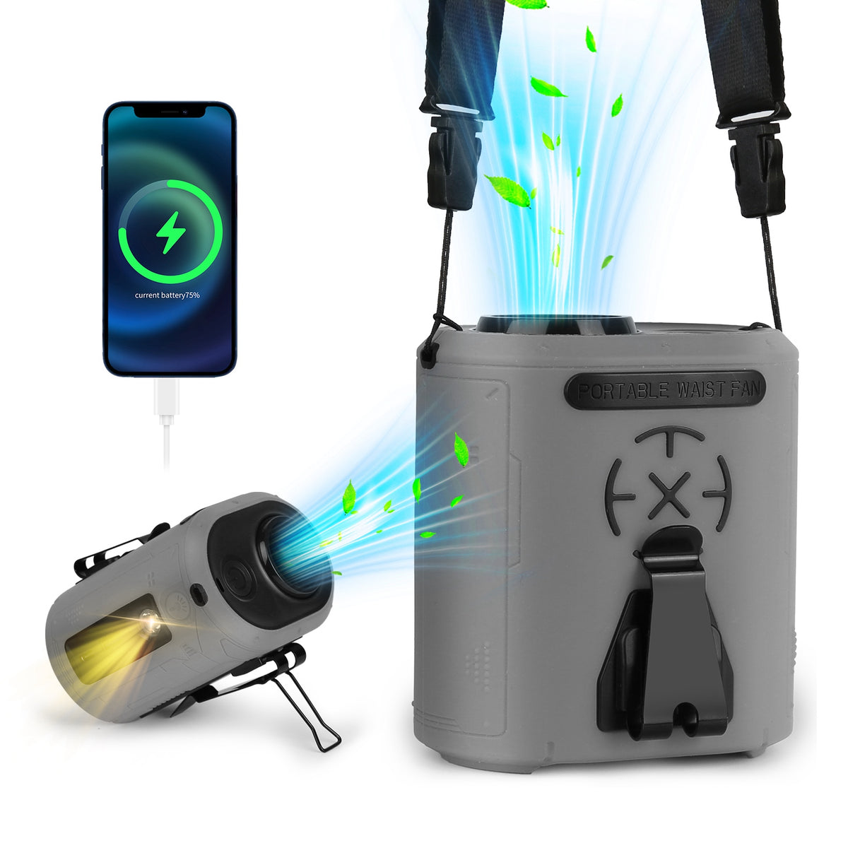 1Pc 5 En 1 Ventilateur de glissade portable avec lampe de poche 5 vitesses 1WmAh Batterie actionnée Persona