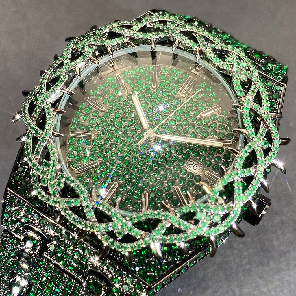 Men's Hip-Hop Watch with Green Zircon Inlays