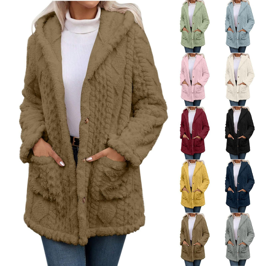 Cardigan à col solide à capuchon avec boutons