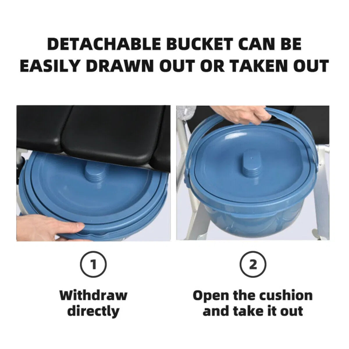 2-en-1 en aluminium Commode douche bain/toilette en fauteuil roulant utilisation
