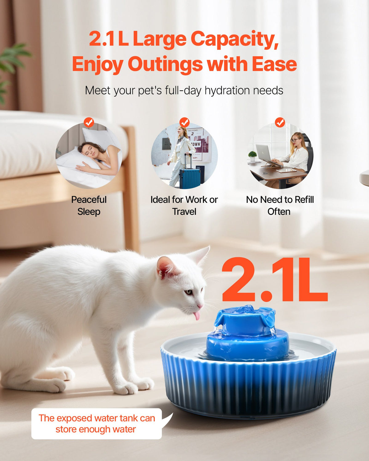 Fontaine d'eau pour chats en céramique 2.1L/71oz Fontaine pour chats et chiens