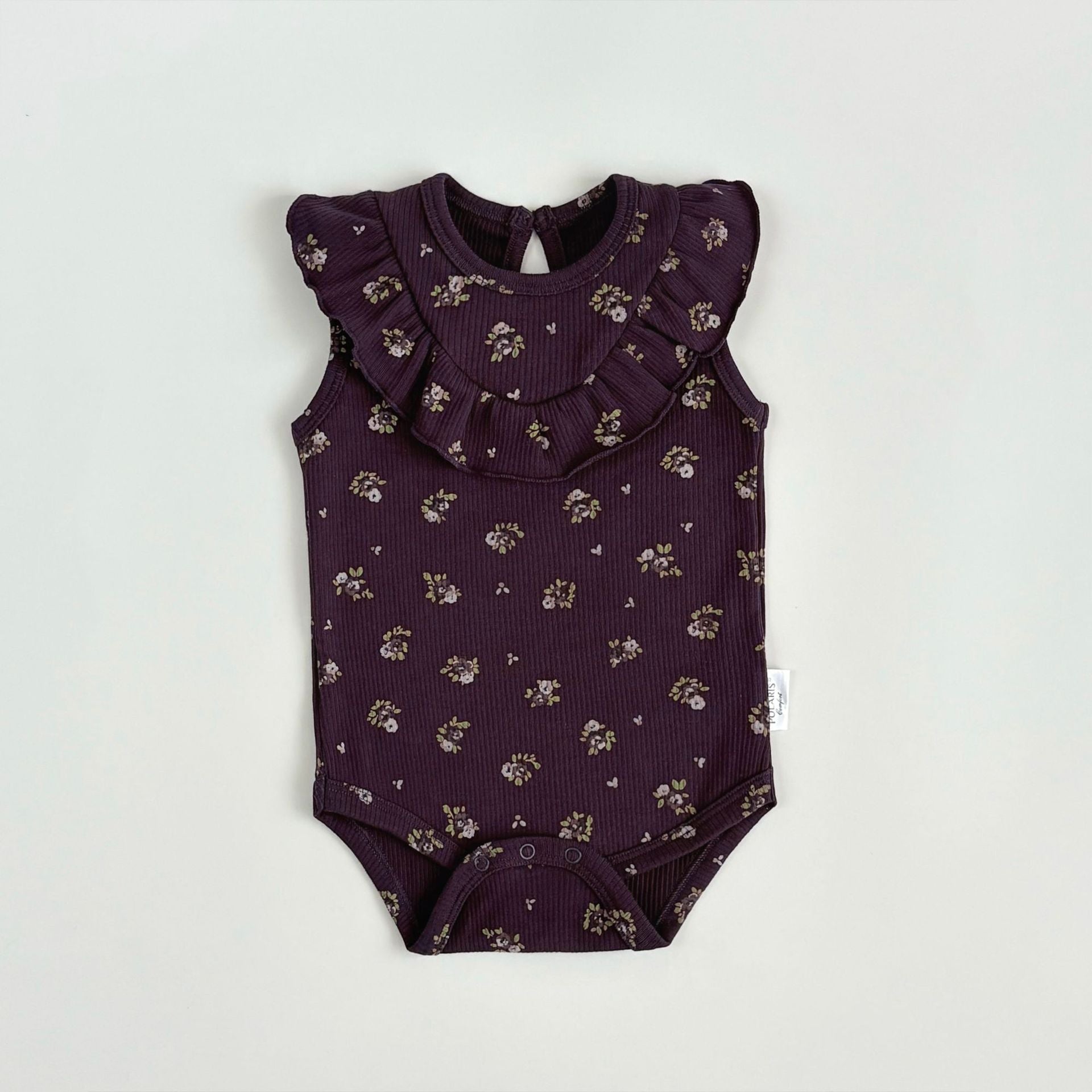 Summer Niche style Ruffled Berry-purple Floral Baby Onesie