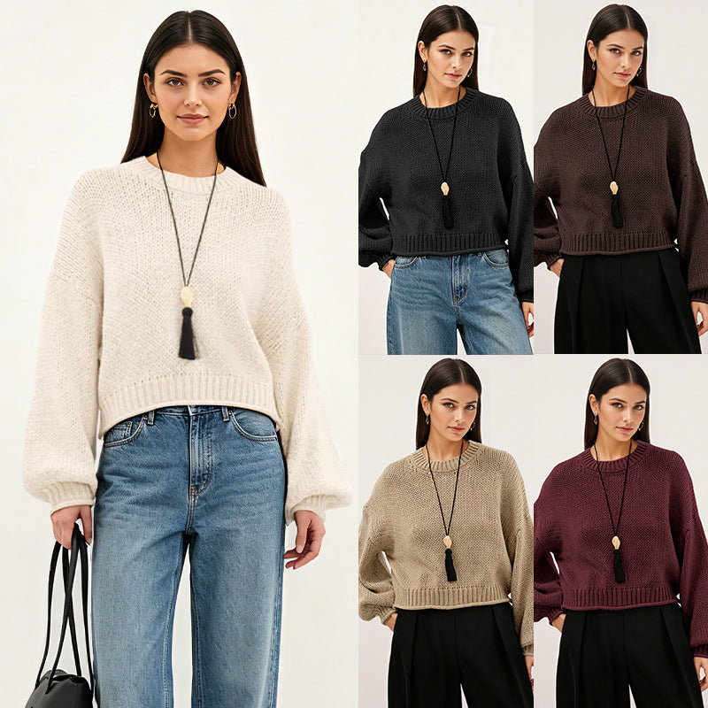 Women's Crew Neck Rolled Sweaters