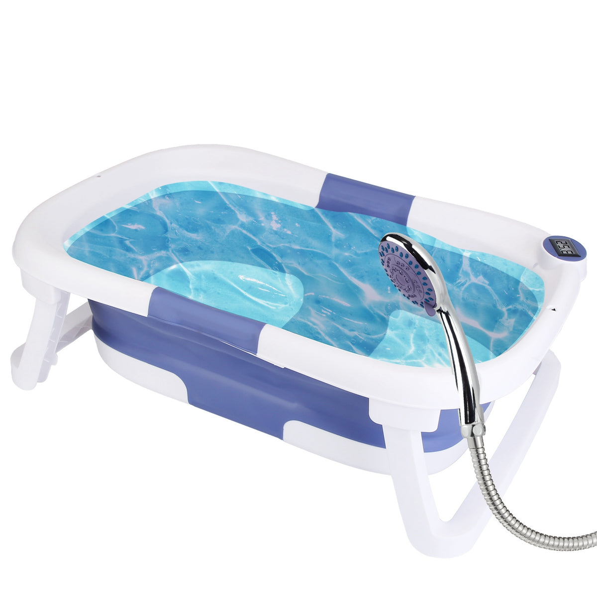 1Pc Baby Bathtub with Thermometer Collapsible Travel Friendly 0 to 24 Months Baby Bathtub