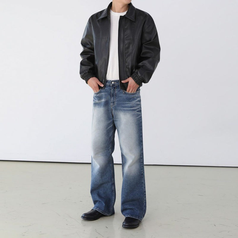 Veste en cuir courte moto pour homme