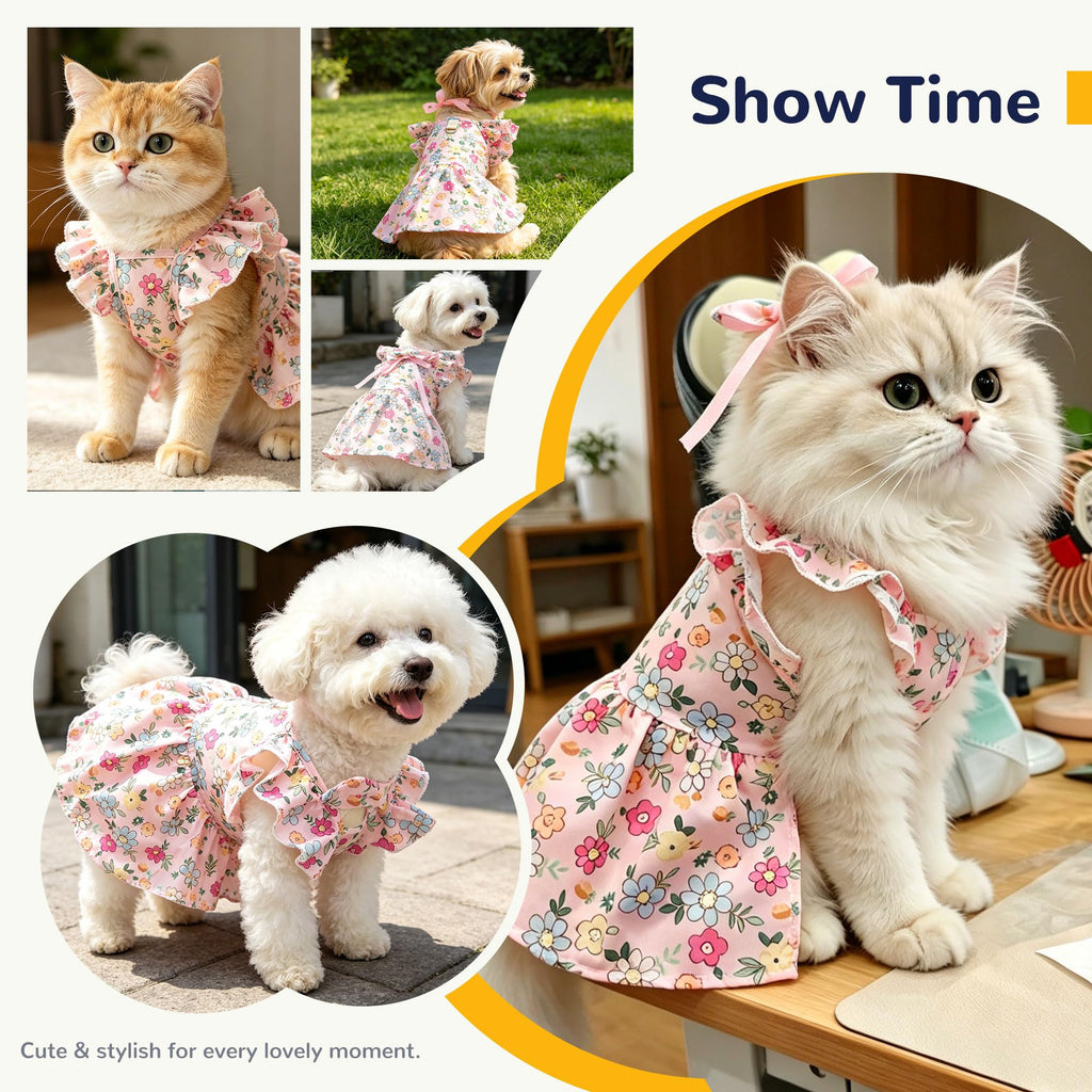 Mignon Floral Petit Chien Harness Habille avec Bow & Leash D-Ring