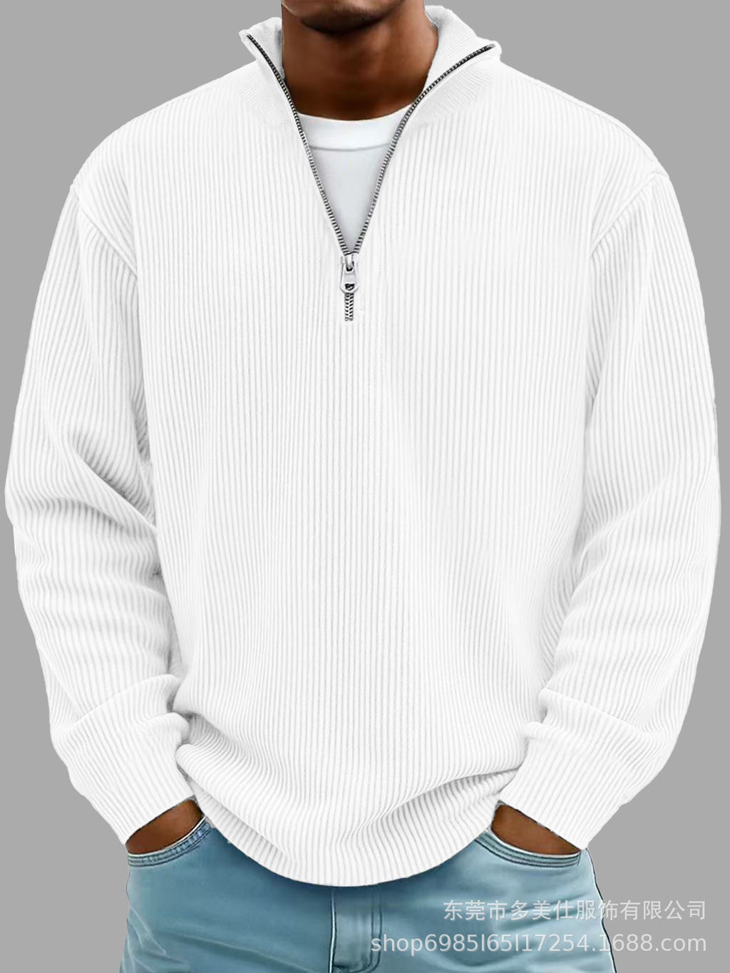 L'automne et l'hiver des hommes Casual Stand-Up Collar zipper Corduroy manches longues hommes Polo Shi