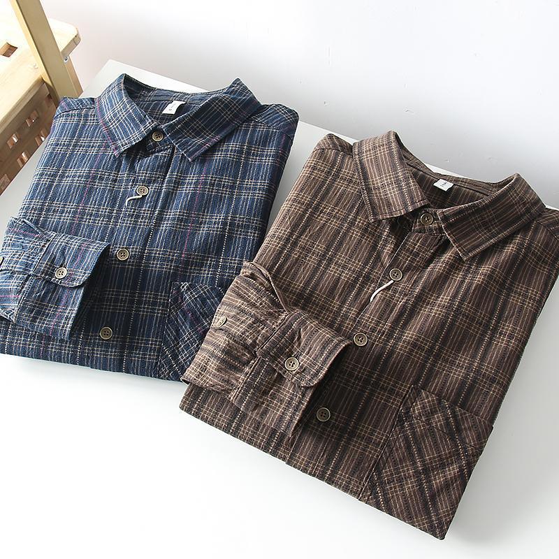 Chemise casual à manches longues en coton lavé pour hommes