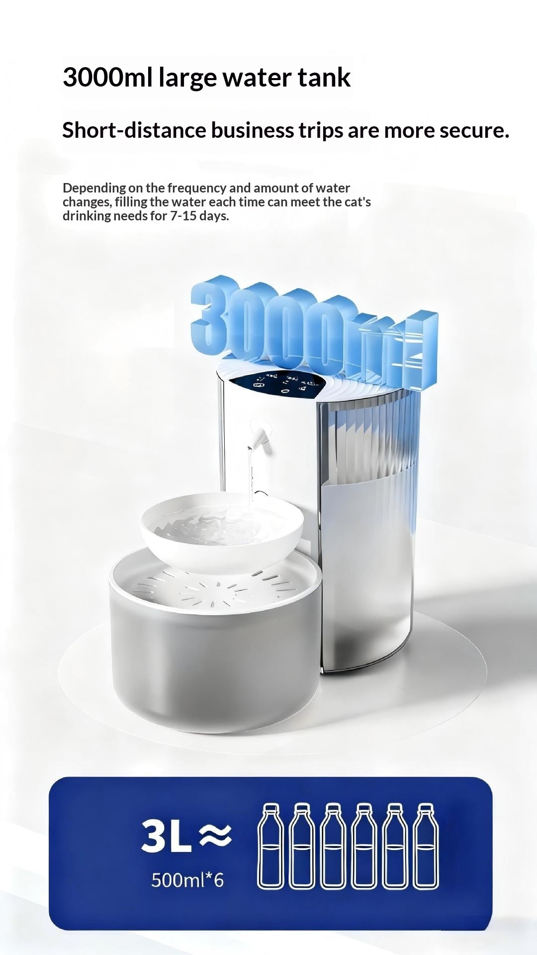 Smart Constante-Température 3L Fontaine d'eau pour animaux avec séparation de l'eau propre et rinçage Mec