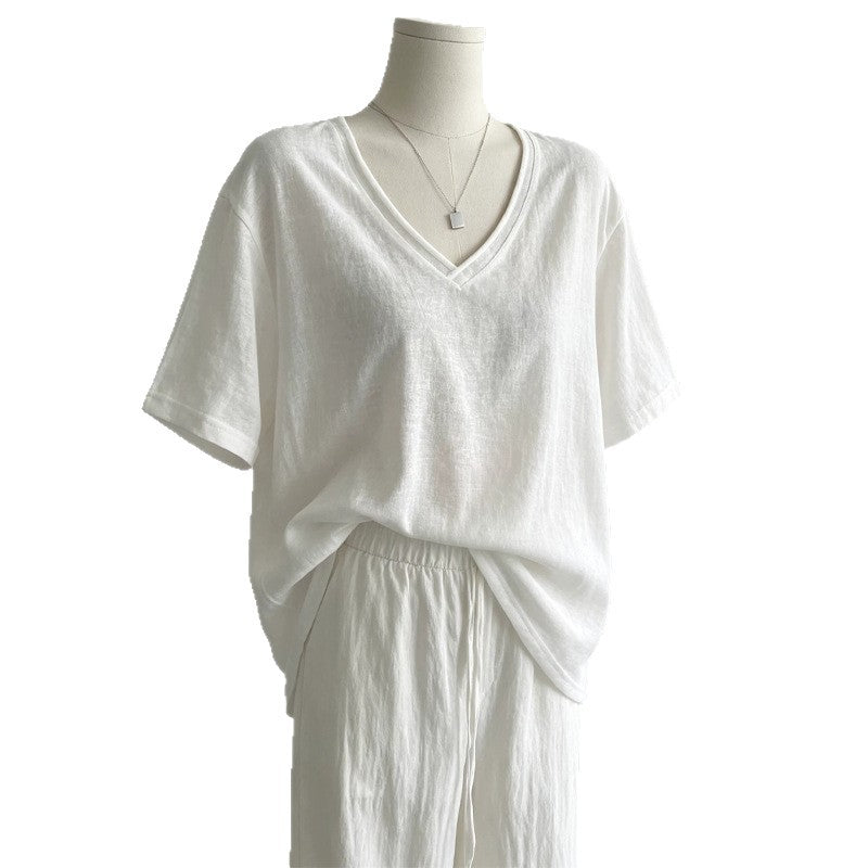 T-shirt respirant col V manches courtes pour femmes