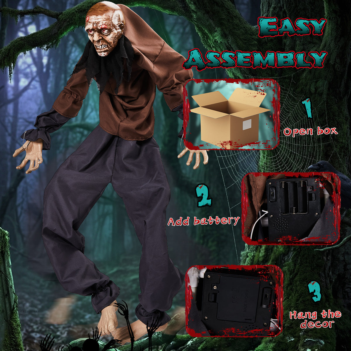 Décoration pour fantômes muraux d'Halloween de 5 pieds avec jambes mobiles activées par le son