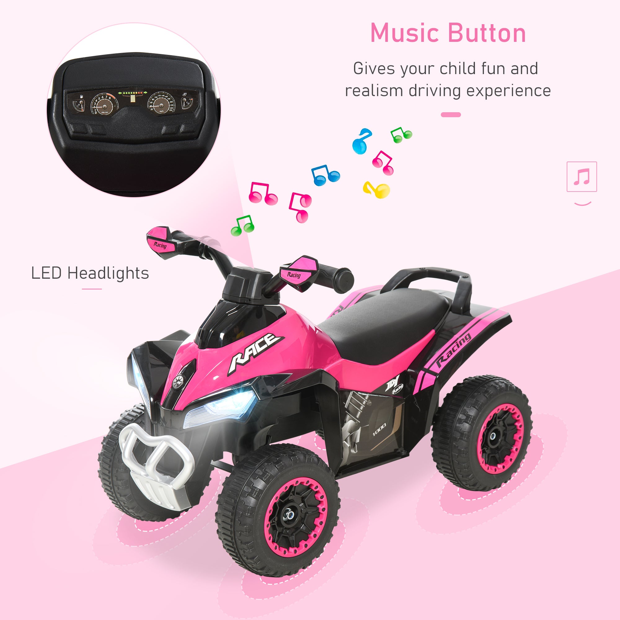 Petit-déjeuner Push Car Foot-to-Floor 4 Wheels Music Light pour les enfants 18-36 mois