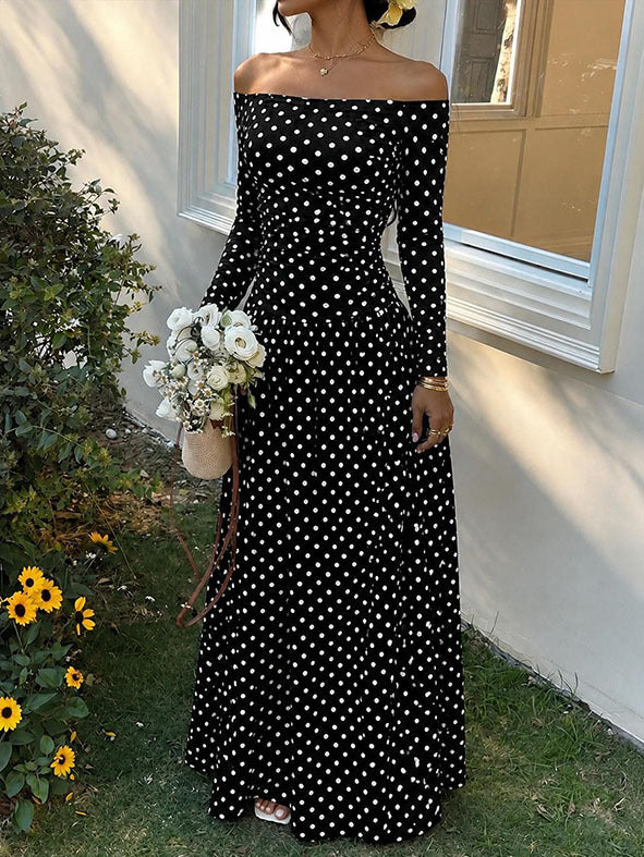 Long-sleeved polka dot dress