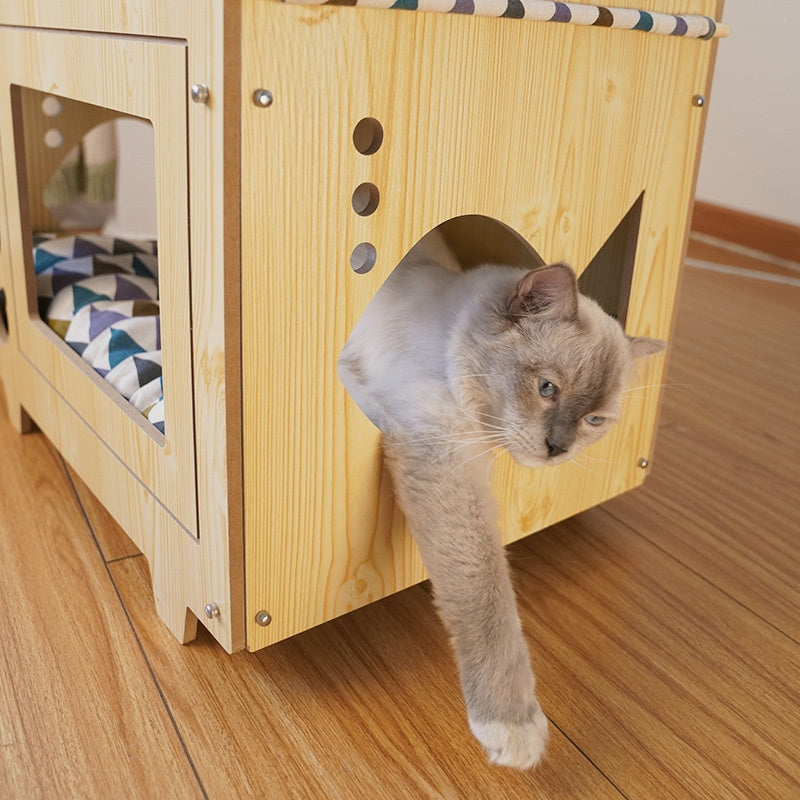 Lit d'hamac pour animaux de compagnie en bois double-layer intégré
