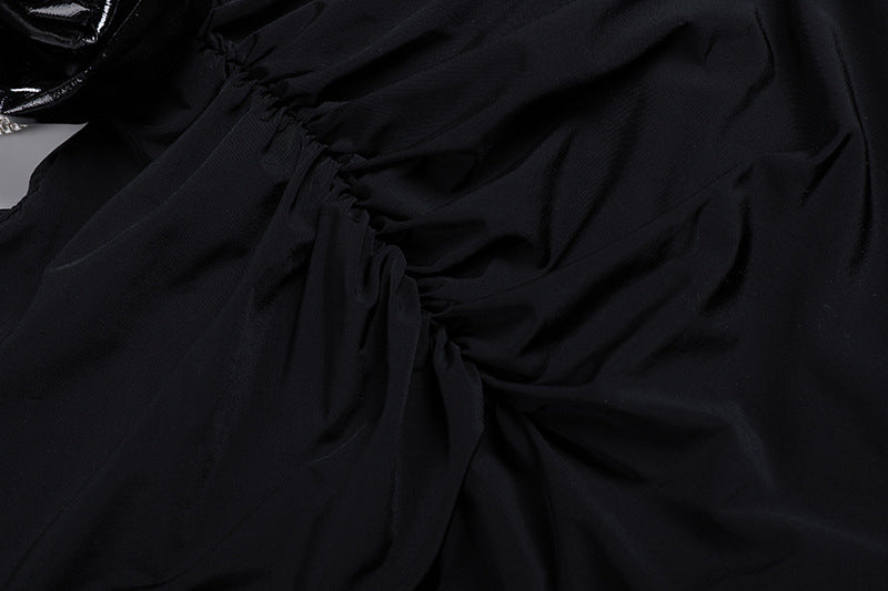 Sexy Backless Noir manches longues Hollow Flower Tassel Robe de décoration