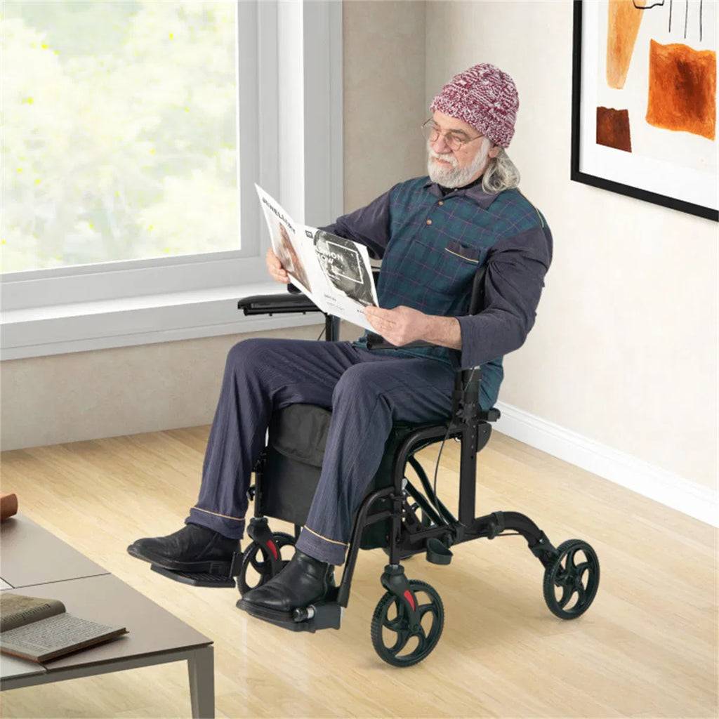 2-en-1 Walker roulant et fauteuil roulant (300lbs): poignées réglables à 6 niveaux