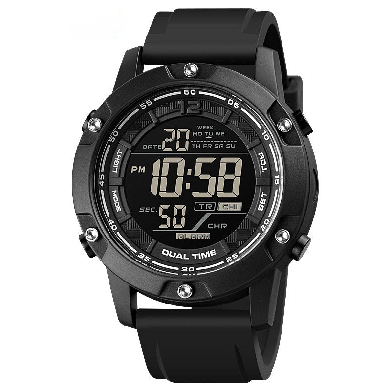 Mens Sports Electronic Silicone Strap Montre multifonctionnelle