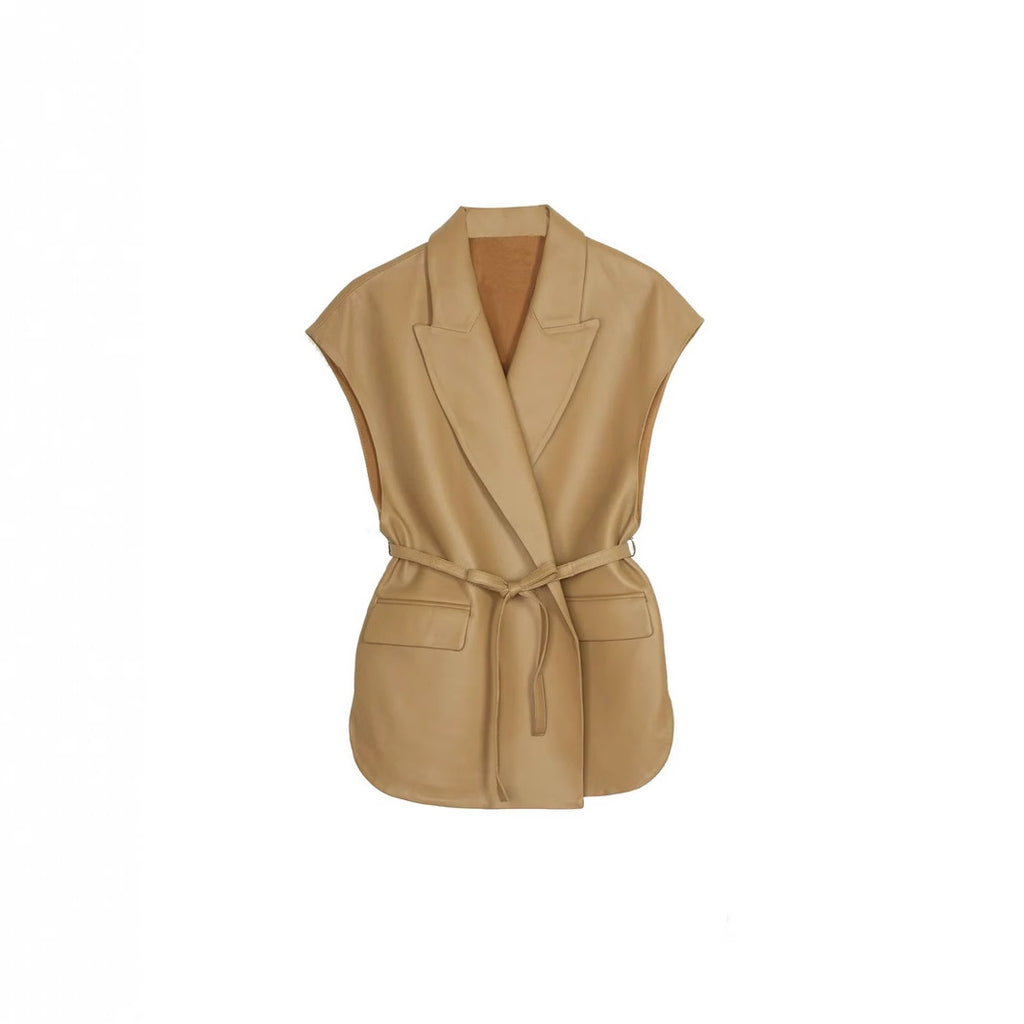 Femmes sans manches PU Veste en cuir pour FallWinter Mode tendances