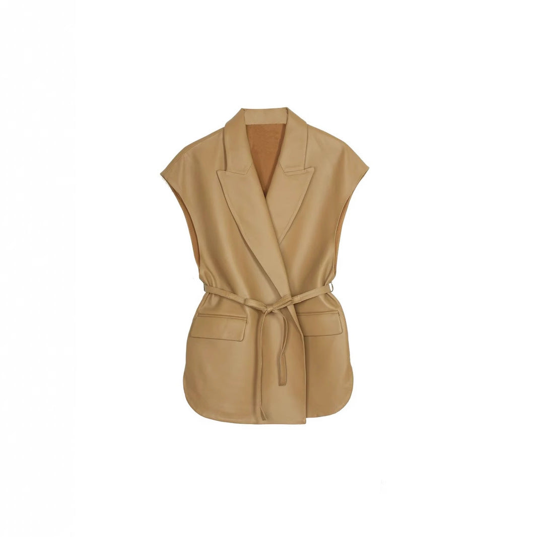 Femmes sans manches PU Veste en cuir pour FallWinter Mode tendances