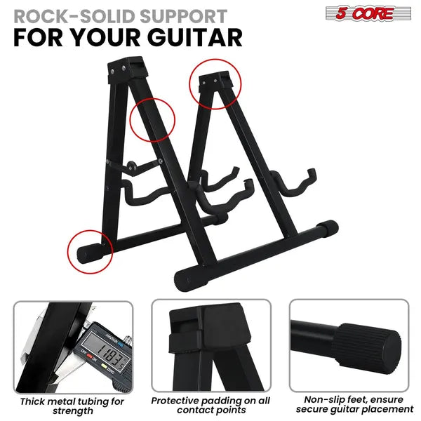 5 CORE Double Guitar Stand Sol réglable Heavy Duty A Frame Universal Folding Acoustic