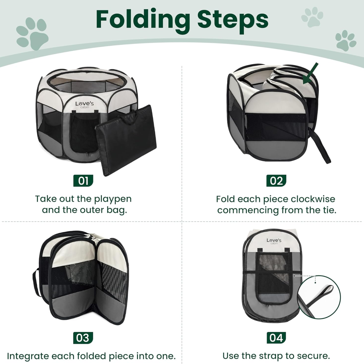 Foldable dog playpen, indoor and outdoor fabric enclosure