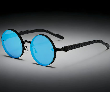 Lunettes de soleil vintage à cadre rond pour femmes Style de punk en métal avec des temples en grain de bois élégant et